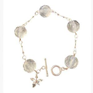 Handcrafted Crystaline Bead and Silver-Tone Chain Bracelet with Rhinestone Charm